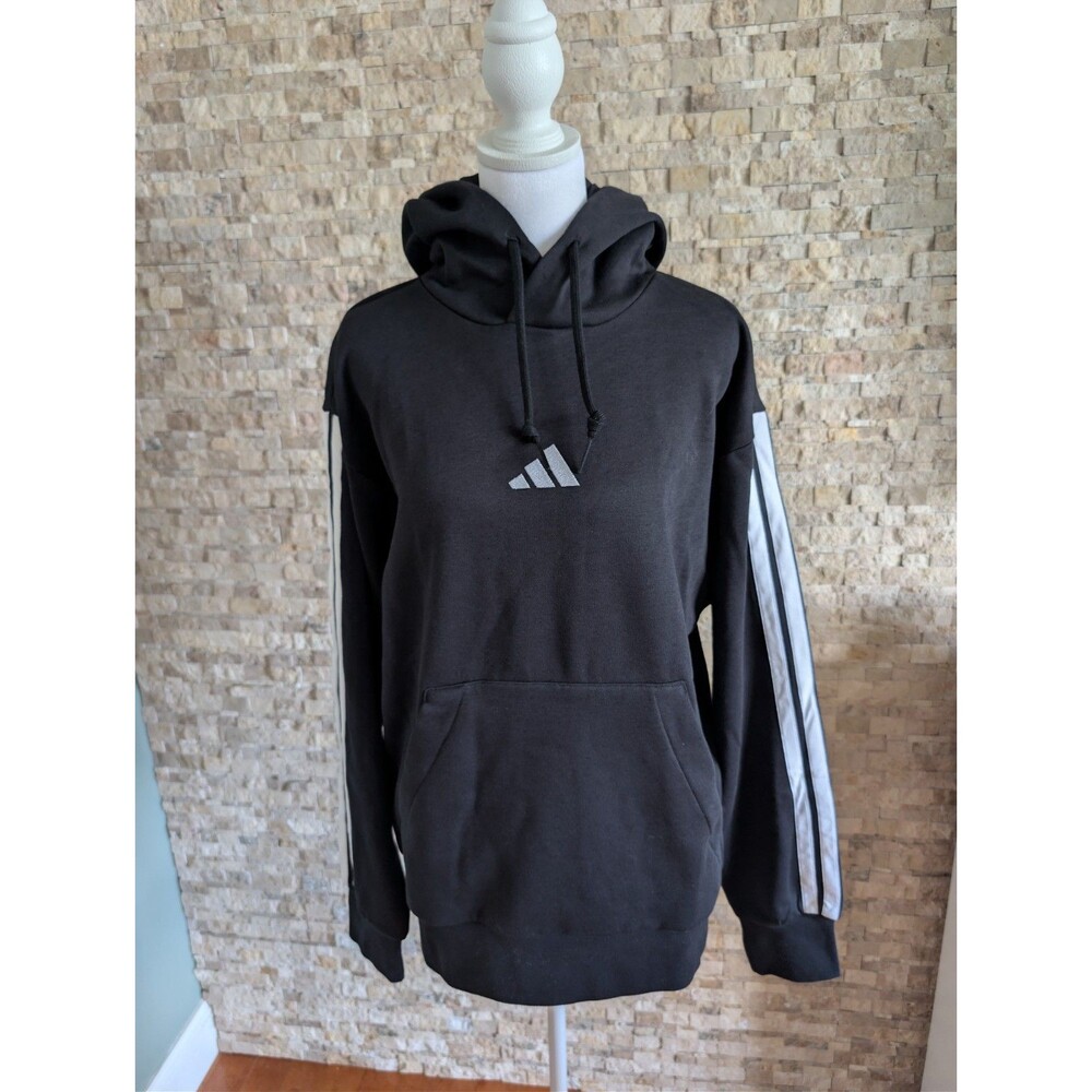 NWT Adidas Men's Black White 3-Stripe Center Embroidered Logo Hoodie Size Small